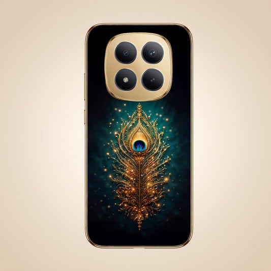 Redmi Note 15 SE 5G Golden Peacock Feather Gold Electroplated Glass Phone Back Case