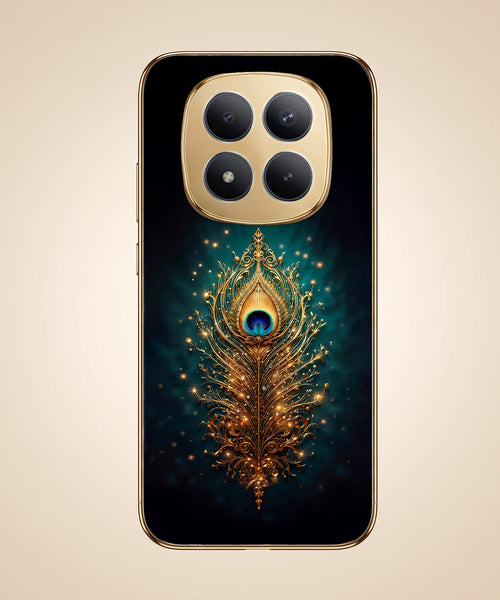 Redmi Note 15 Pro+ 5G Golden Peacock Feather Gold Electroplated Glass Phone Back Case