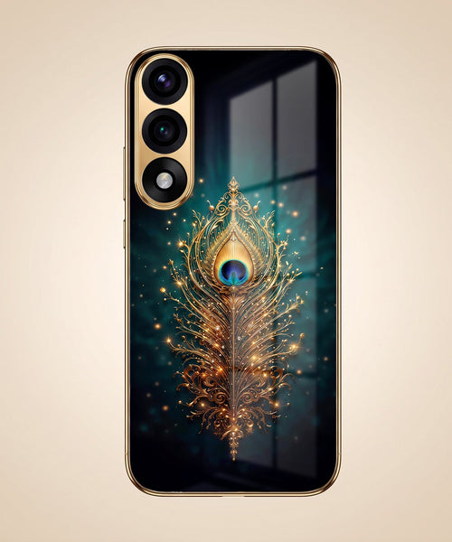 Oneplus Nord 5 5G Golden Peacock Feather Gold Electroplated Glass Phone Back Case