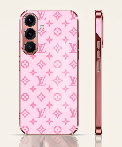 Samsung Galaxy A56 5G Luxury Monogram Pink Electroplated Glass Phone Back Case
