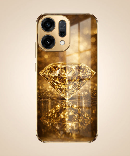 Oppo Reno 14 5G Golden Diamond Gold Electroplated Glass Phone Back Case