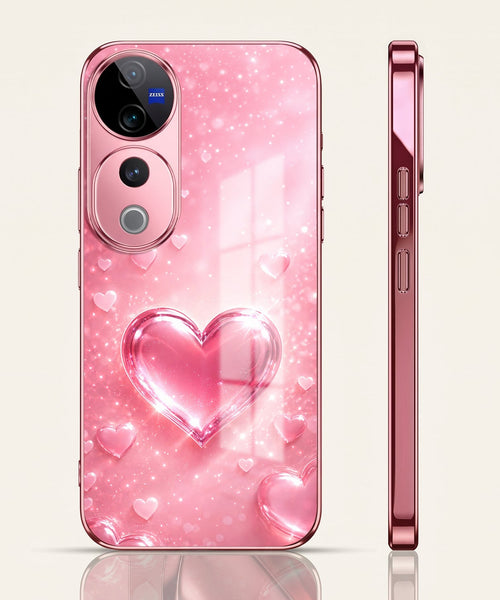 Vivo V40 Pro 5G Luxury 3D Jelly Heart Pink Electroplated Glass Phone Back Case