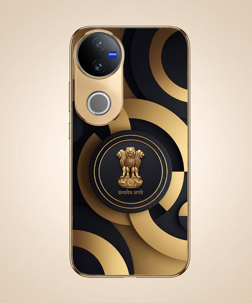 Vivo V50 5G Royal Emblem Gold Electroplated Glass Phone Back Case