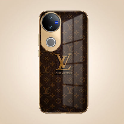 Vivo V50 5G LV Brown Monogram Gold Electroplated Glass Phone Back Case
