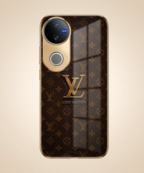 Vivo V50 5G LV Brown Monogram Gold Electroplated Glass Phone Back Case