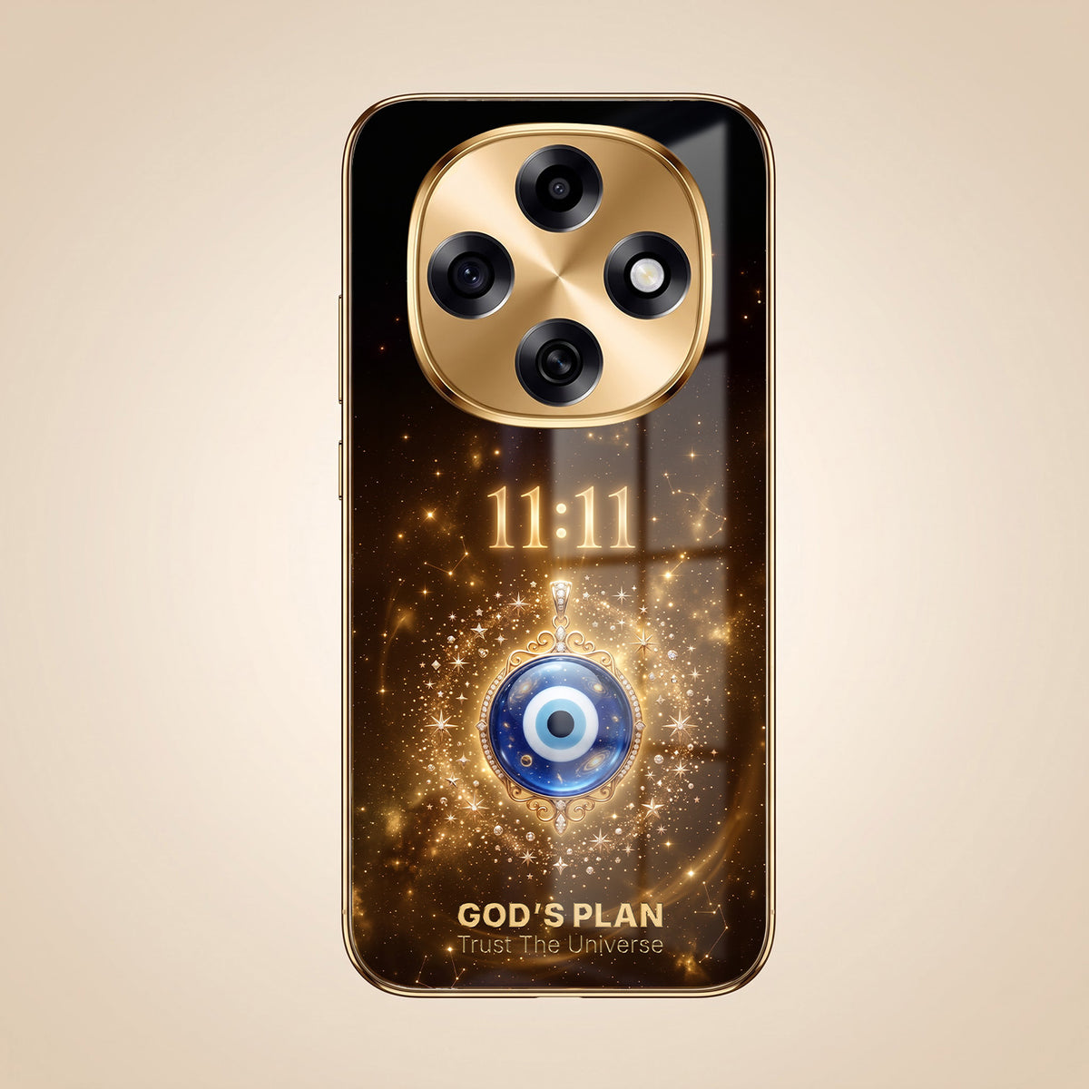 OPPO F31 Pro 5G God’s Plan Evil Eye Gold Electroplated Glass Phone Back Case