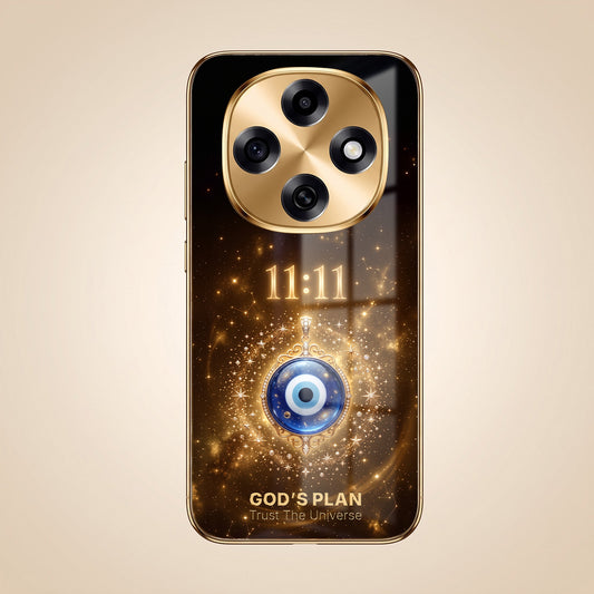 OPPO F31 Pro 5G God’s Plan Evil Eye Gold Electroplated Glass Phone Back Case