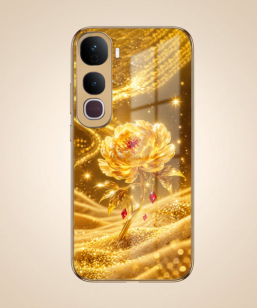 Vivo Y400 Pro 5G Golden Rose Elegance Gold Electroplated Glass Phone Back Case