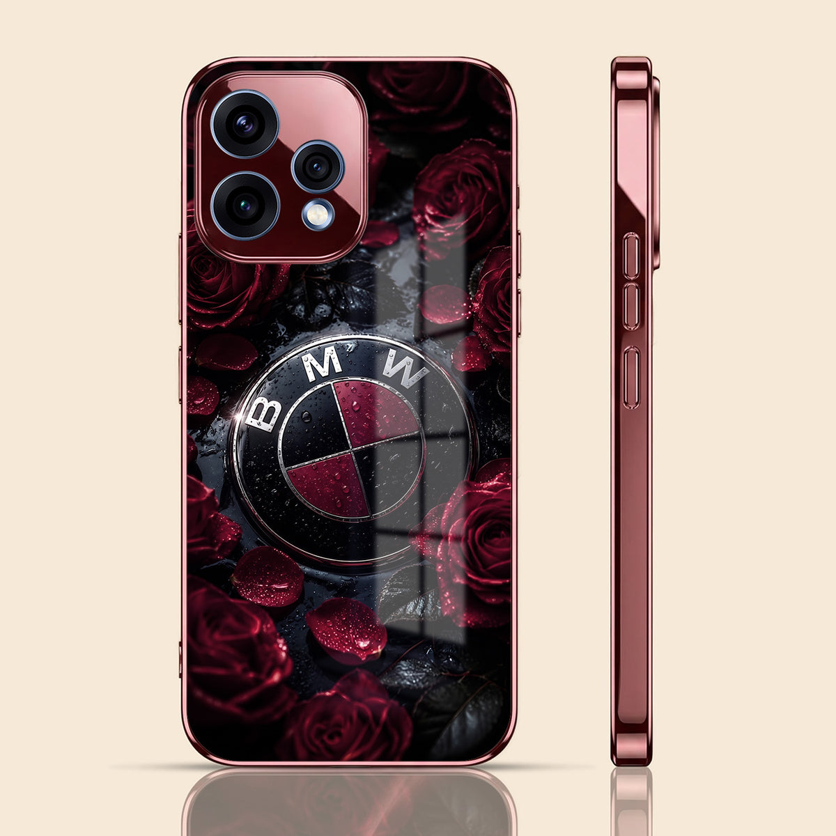 Oppo Reno 15 5G BMW Logo Burgundy Electroplated Glass Back Case