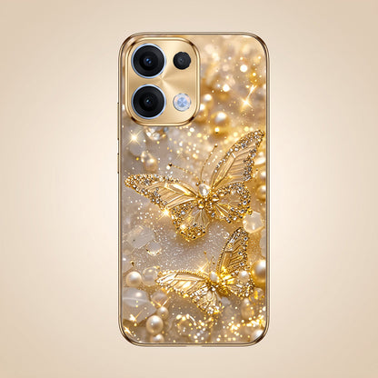 Oppo Reno 13 5G Golden Butterfly Gold Electroplated Glass Phone Back Case