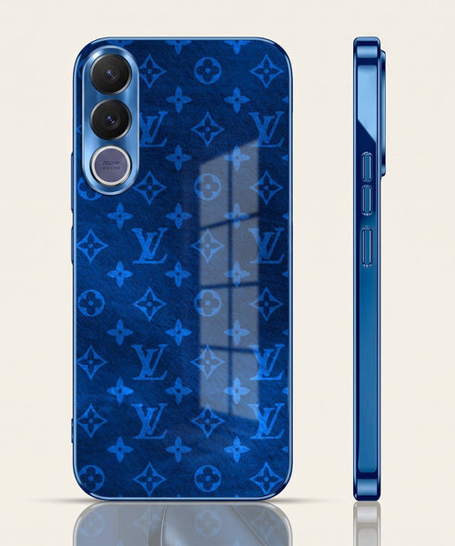 Vivo V70 FE 5G Luxury Monogram Blue Electroplated Glass Phone Back Case