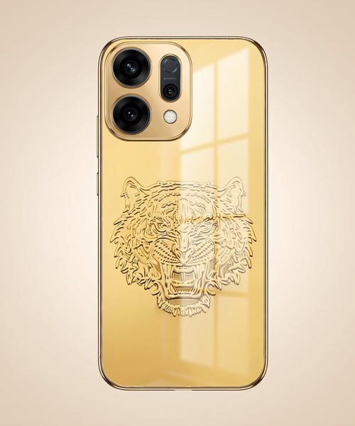Oppo Reno 14 5G Golden Tiger Face Gold Electroplated Glass Phone Back Case