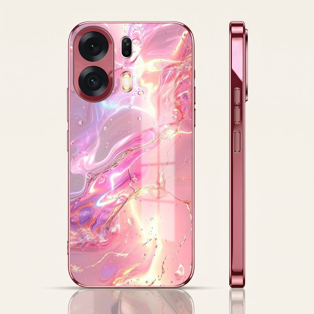 Oppo K14 Plus 5G Pearl Aurora Pink Electroplated Glass Phone Back Case