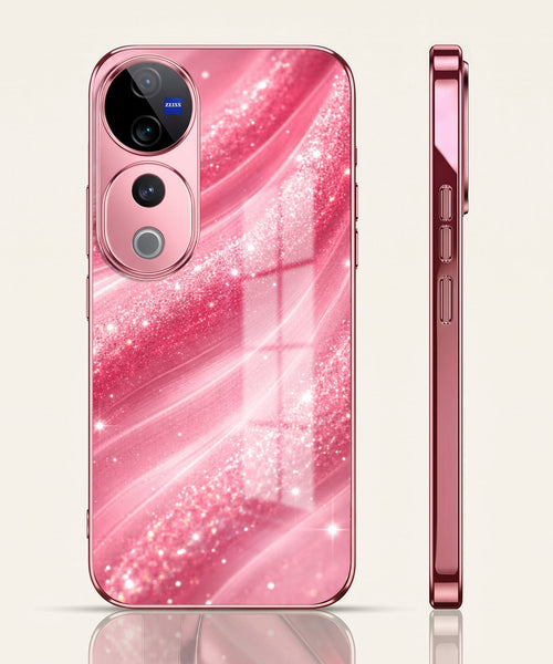 Vivo V40 Pro 5G Luxury Glitter Wave Pink Electroplated Glass Phone Back Case