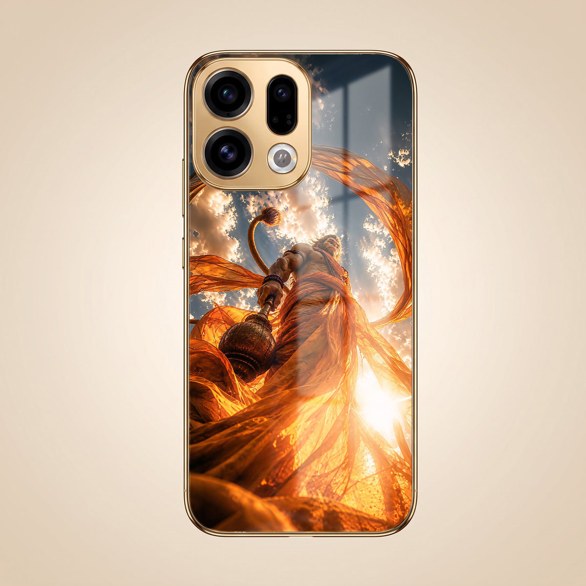 Oppo Find X9 5G Divine Hanuman Gold Electroplated Glass Phone Back Case