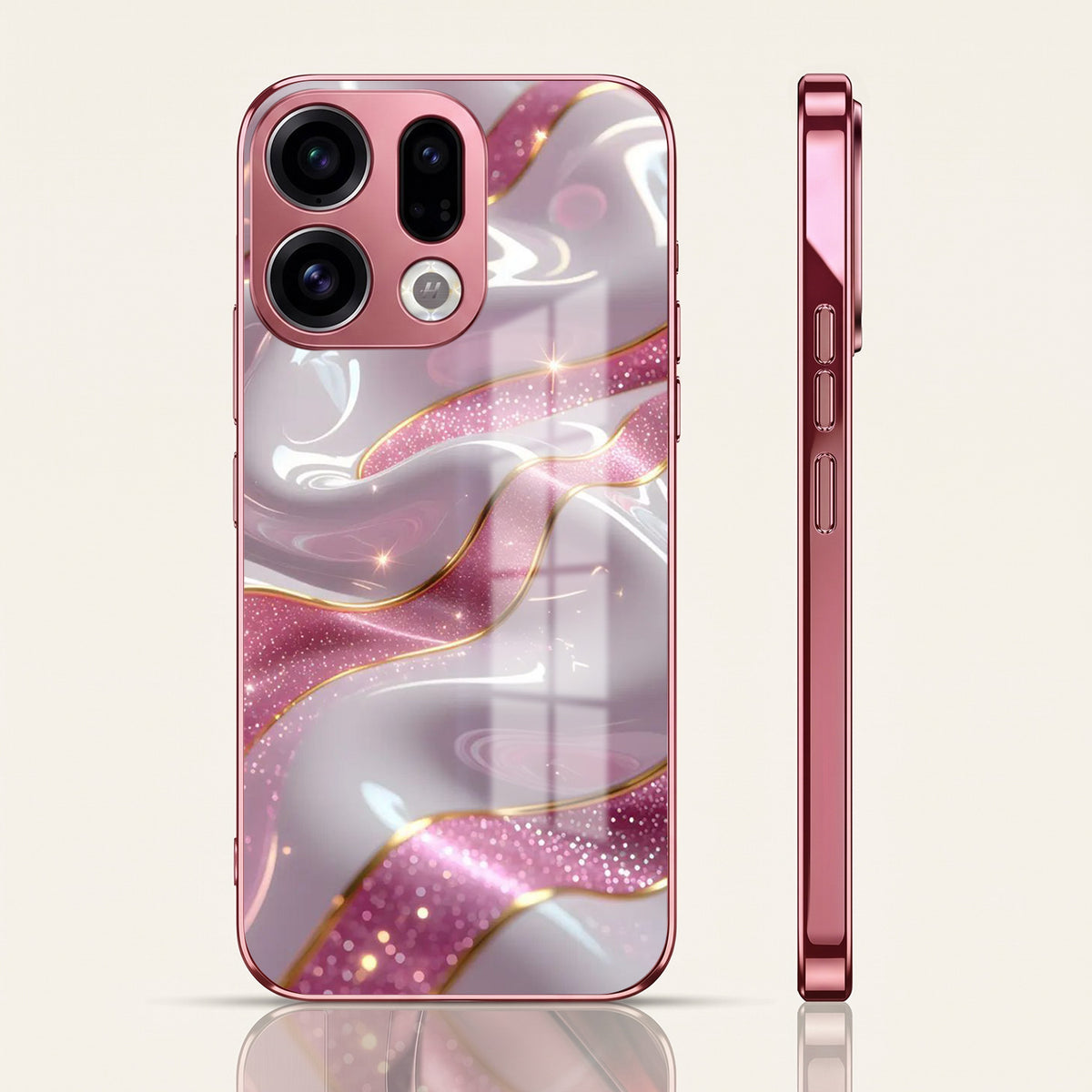 Oppo Find X9 5G Pearl Marble Pink Electroplated Glass Phone Back Case