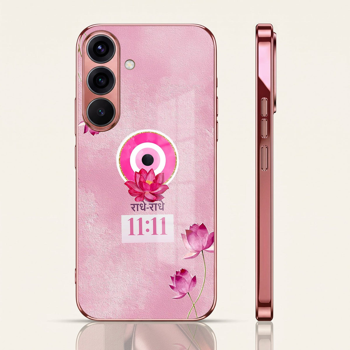Samsung Galaxy A36 5G Luxury Radhe Radhe 11:11 Pink Electroplated Glass Phone Back Case
