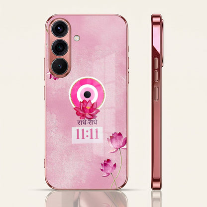 Samsung Galaxy A36 5G Luxury Radhe Radhe 11:11 Pink Electroplated Glass Phone Back Case
