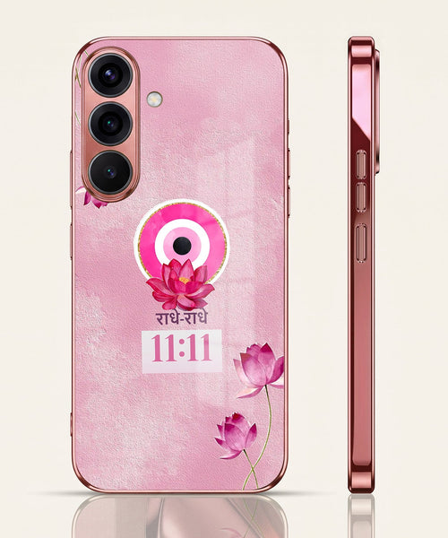 Samsung Galaxy A36 5G Luxury Radhe Radhe 11:11 Pink Electroplated Glass Phone Back Case