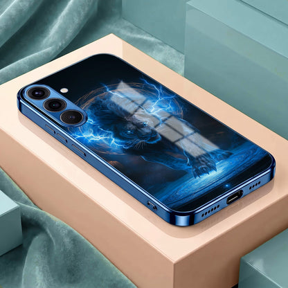 Samsung Galaxy A56 5G Thunder Titan Lion Blue Electroplated Glass Phone Back Case