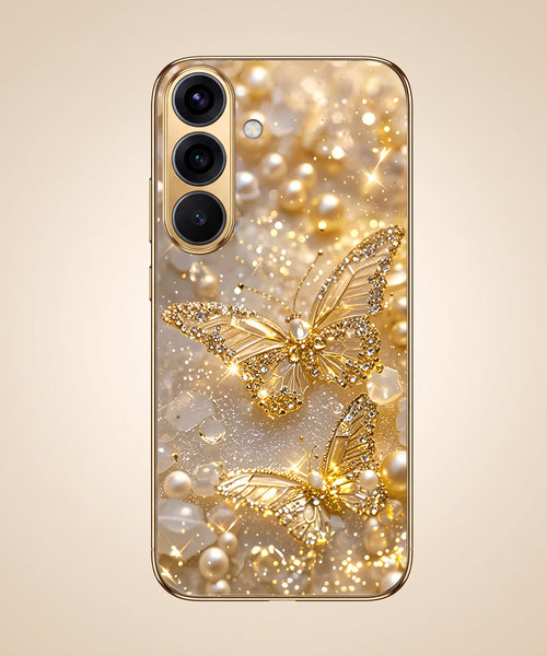 Samsung Galaxy A36 5G Golden Butterfly Gold Electroplated Glass Phone Back Case