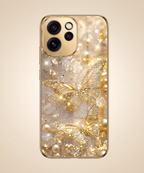 Oppo Reno 15 Pro Mini 5G Golden Butterfly Gold Electroplated Glass Phone Back Case