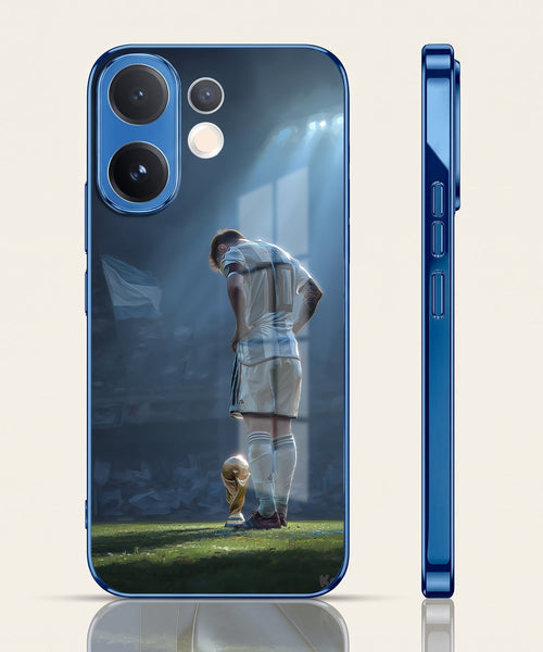 Vivo V60 5G Football Champion Blue Electroplated Glass Phone Back Case