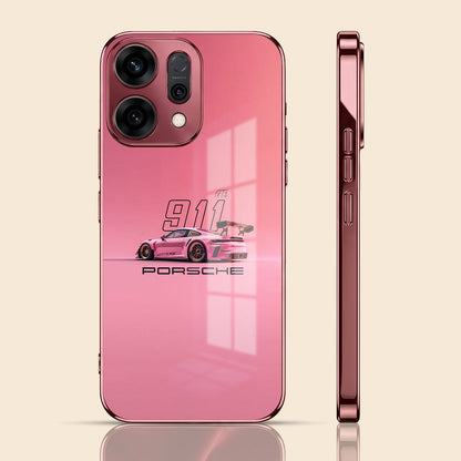 Oppo Reno 14 5G Luxury Porsche 911 Pink Electroplated Glass Phone Back Case