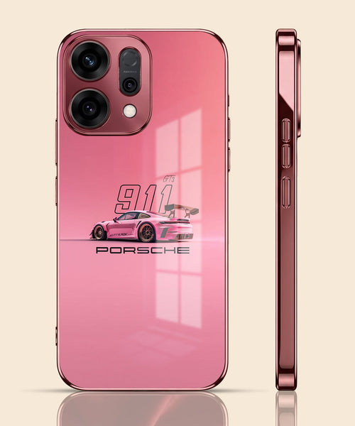 Oppo Reno 14 5G Luxury Porsche 911 Pink Electroplated Glass Phone Back Case