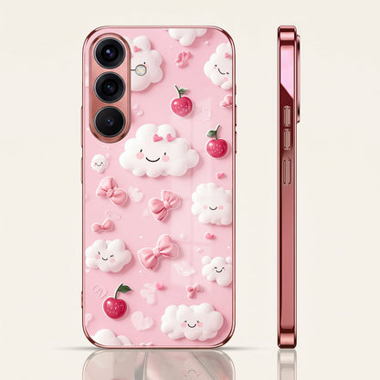 Samsung Galaxy A56 5G Luxury 3D Clouds Pink Electroplated Glass Phone Back Case