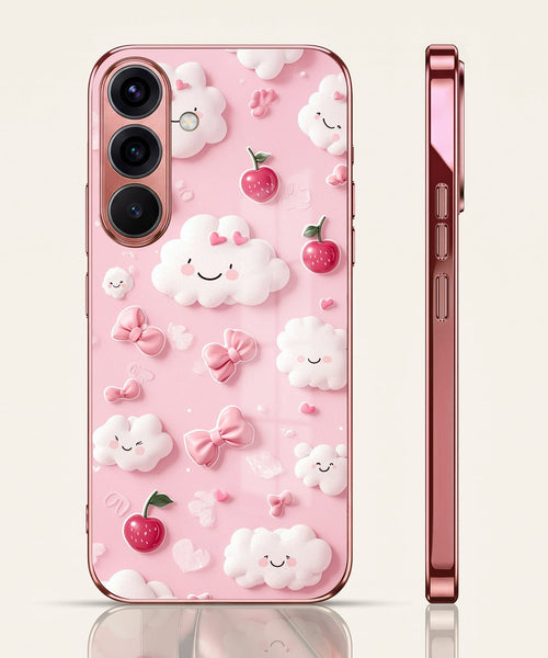 Samsung Galaxy A56 5G Luxury 3D Clouds Pink Electroplated Glass Phone Back Case