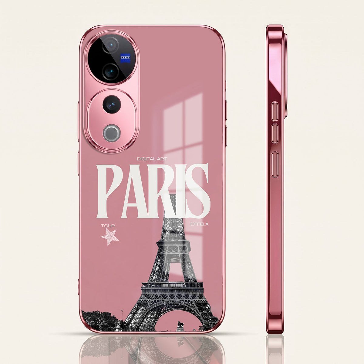 Vivo V40 Pro 5G Luxury Paris Tower Pink Electroplated Glass Phone Back Case