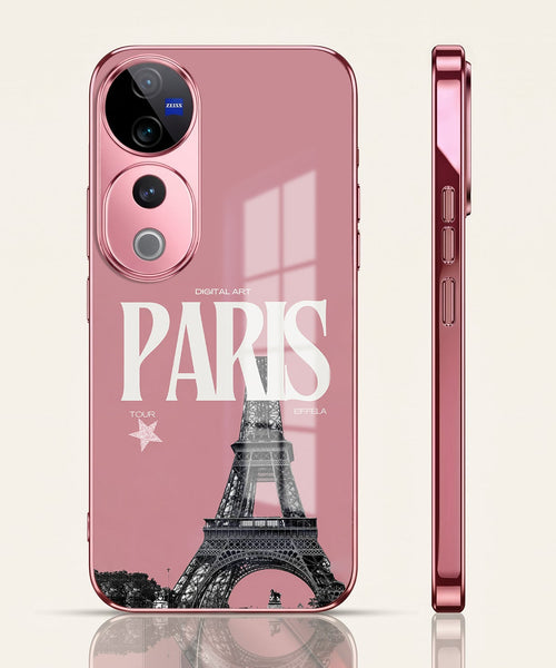 Vivo V40 Pro 5G Luxury Paris Tower Pink Electroplated Glass Phone Back Case