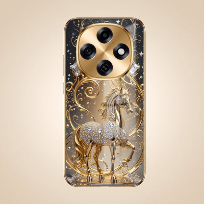 OPPO F31 Pro 5G Luxury Horse Texture Gold Electroplated Glass Phone Back Case
