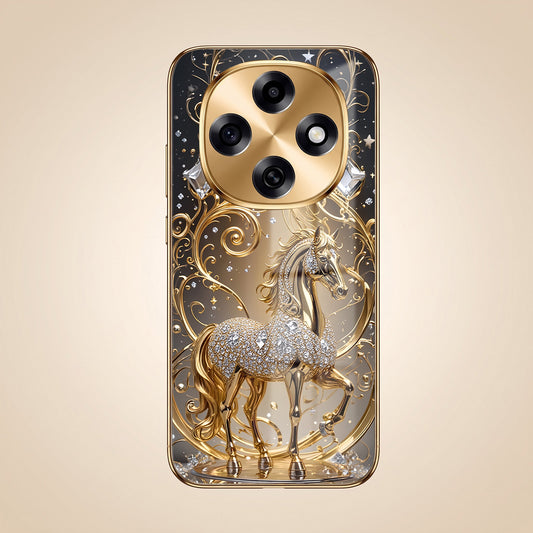 OPPO F31 Pro 5G Luxury Horse Texture Gold Electroplated Glass Phone Back Case