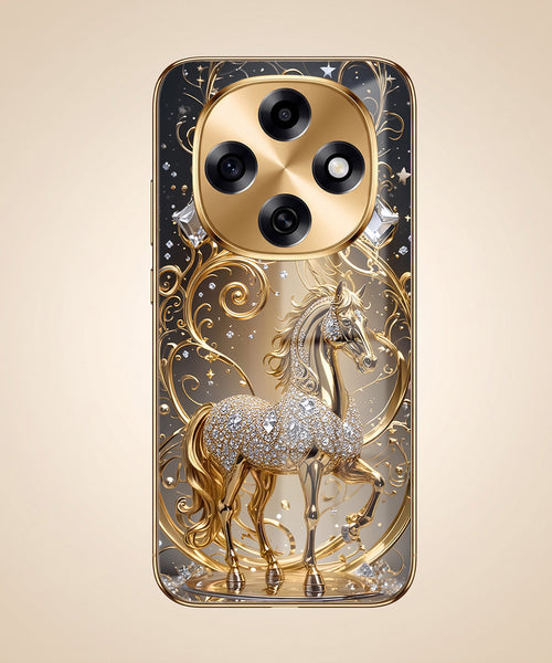 OPPO F31 Pro 5G Luxury Horse Texture Gold Electroplated Glass Phone Back Case