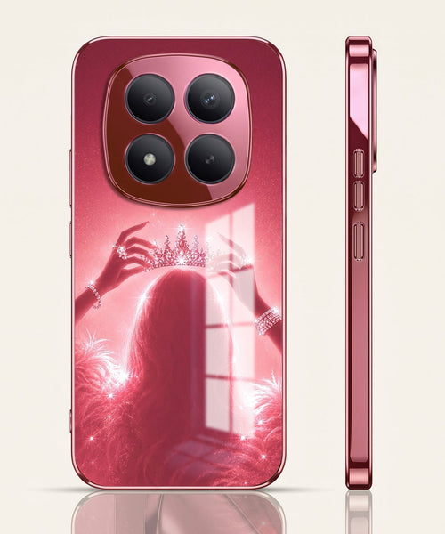 Redmi Note 15 Pro+ 5G Luxury Crown Queen Pink Electroplated Glass Phone Back Case