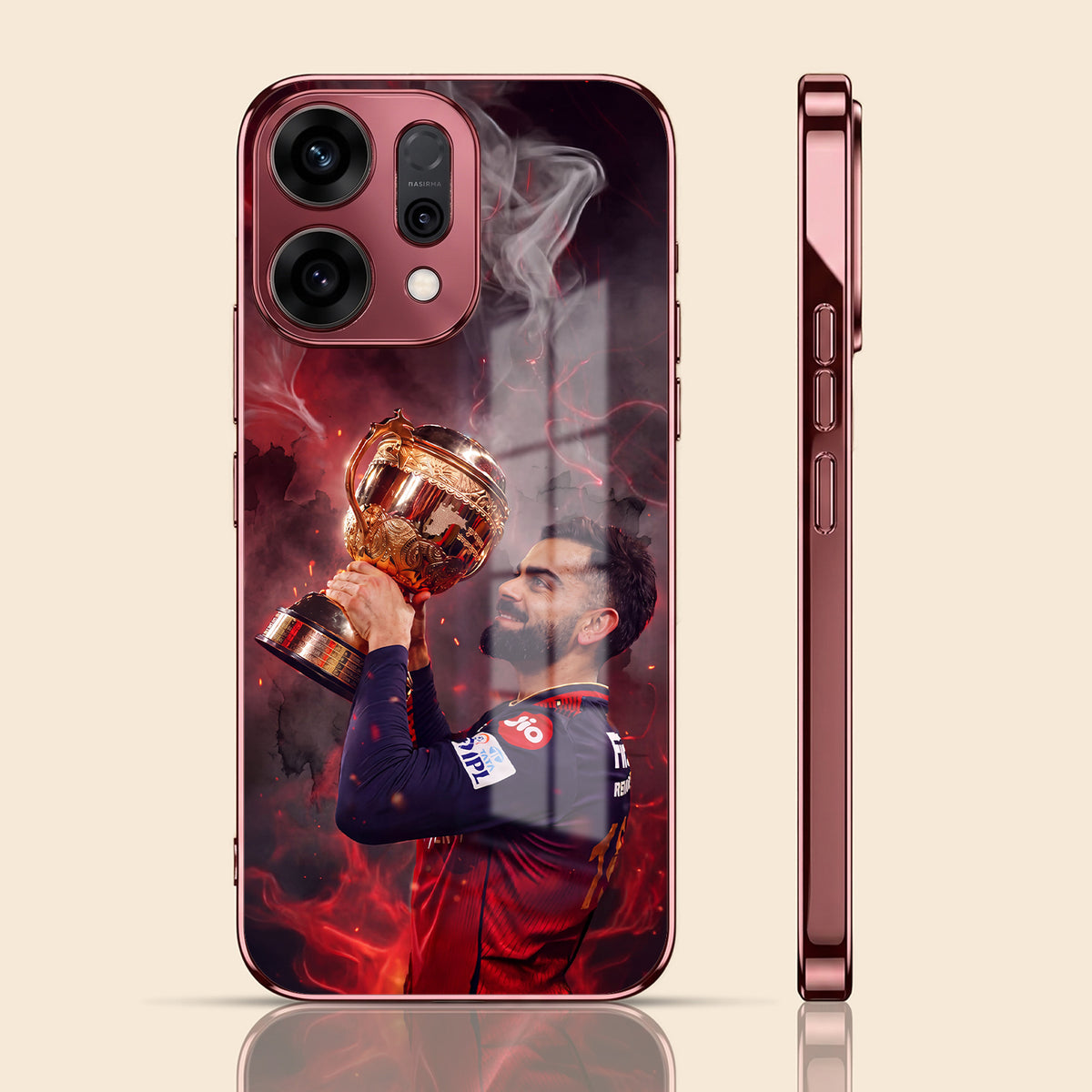 Oppo Reno 14 5G Virat Kohli Burgundy Electroplated Glass Back Case