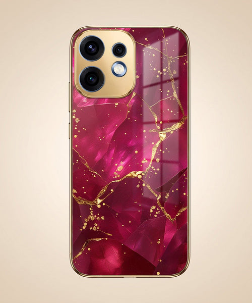 Oppo Reno 16 5G Luxury Crimson Marble Gold Electroplated Glass Phone Back Case