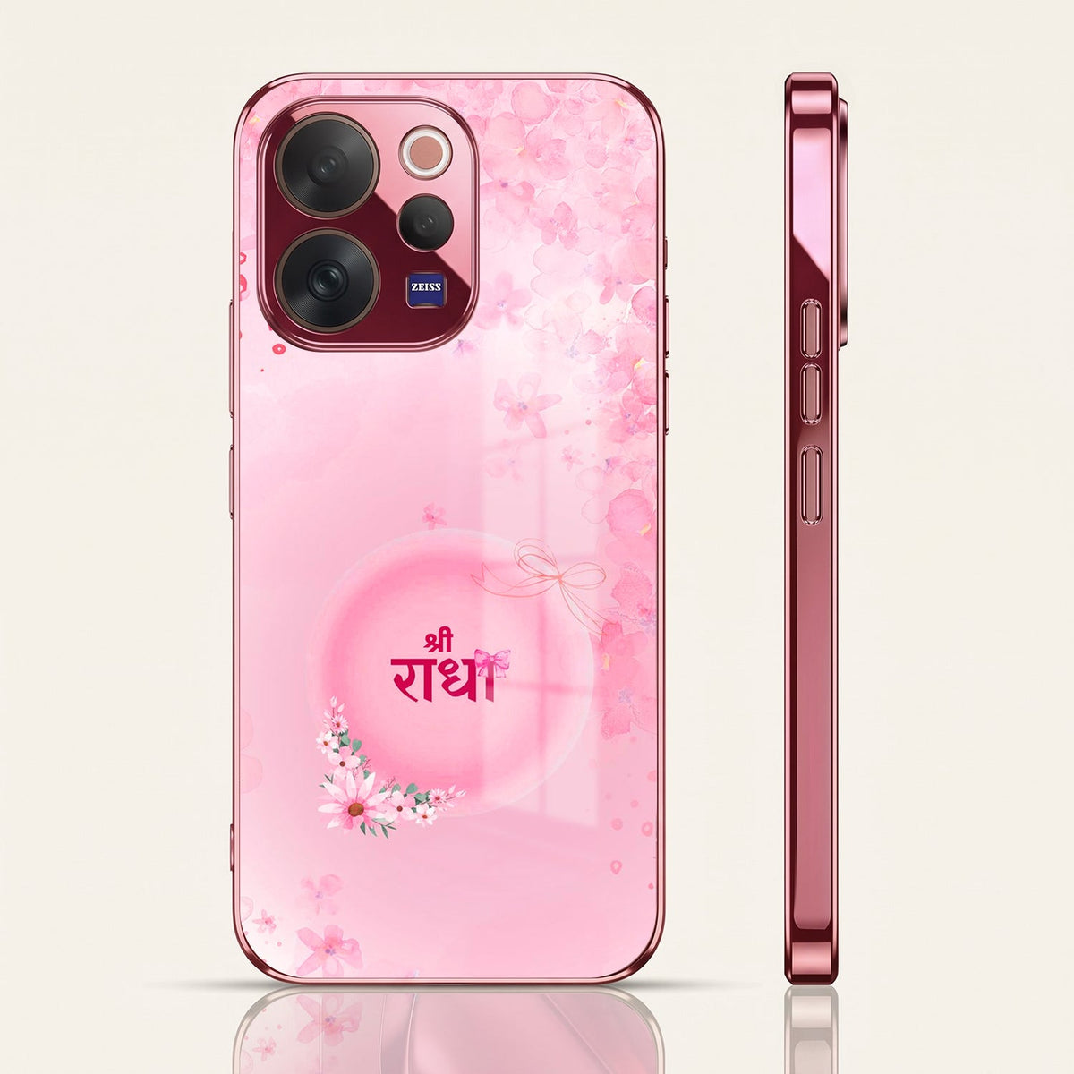 Vivo V70 5G Luxury Shree Radha Pink Electroplated Glass Phone Back Case