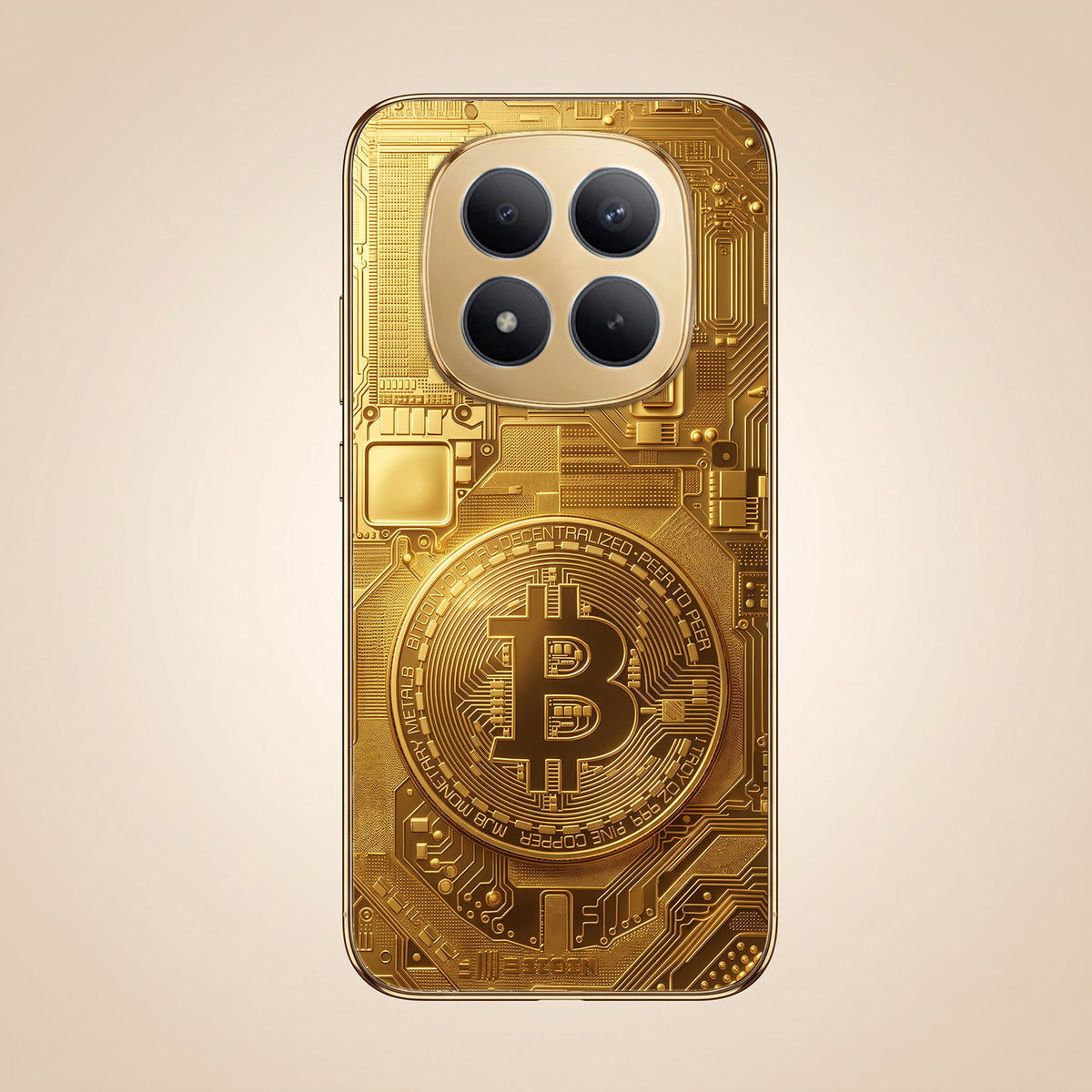 Redmi Note 15 Pro+ 5G Bitcoin Gold Electroplated Glass Phone Back Case