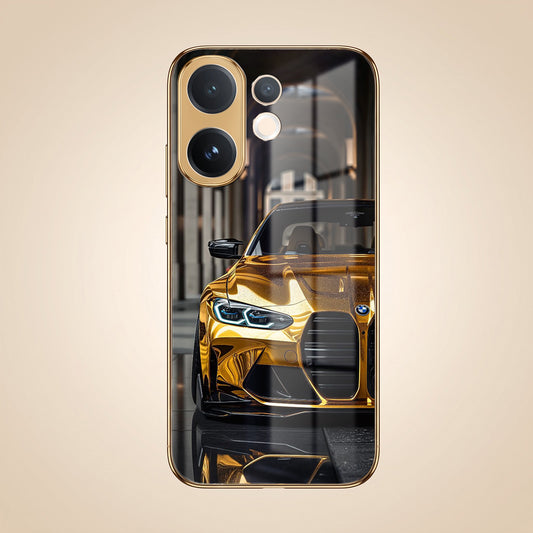 Vivo V60 5G Golden BMW Gold Electroplated Glass Phone Back Case