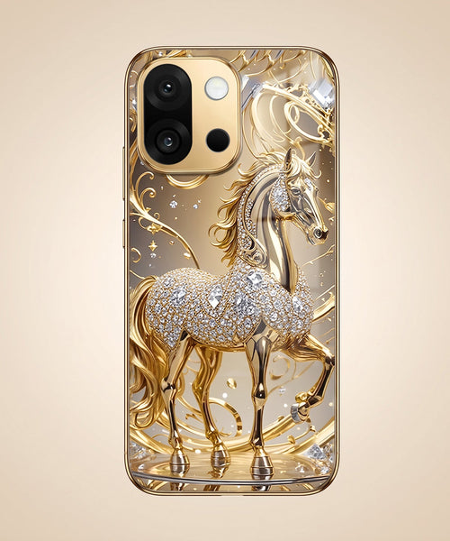 OnePlus 13s 5G Luxury Horse Texture Gold Electroplated Glass Phone Back Case