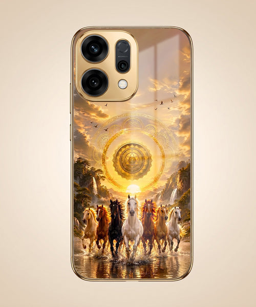 Oppo Reno 14 5G Celestial Seven Horses Gold Electroplated Glass Phone Back Case
