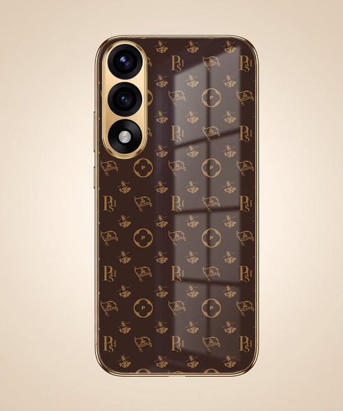 Oneplus Nord 5 5G Luxury Monogram Brown Gold Electroplated Glass Phone Back Case
