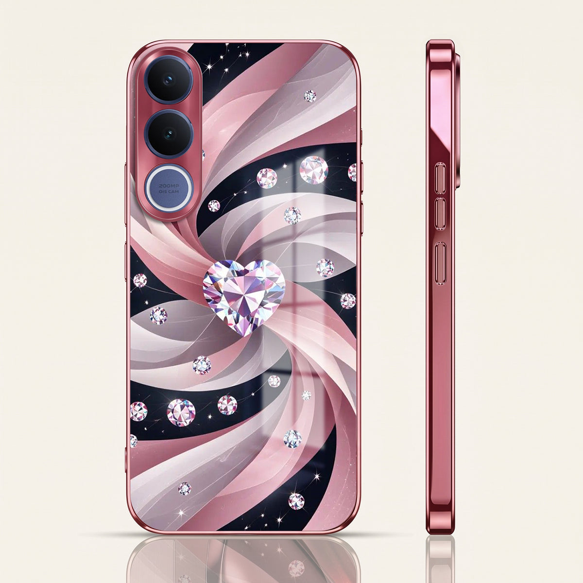 Vivo V70 FE 5G Diamond Glam Pink Electroplated Glass Phone Back Case