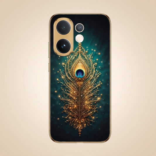 Vivo T4 Pro 5G Golden Peacock Feather Gold Electroplated Glass Phone Back Case