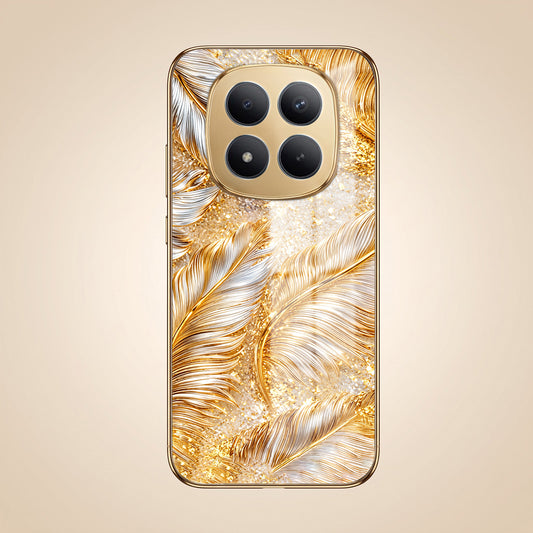 Redmi Note 15 Pro+ 5G Golden Feather Marble Gold Electroplated Glass Phone Back Case