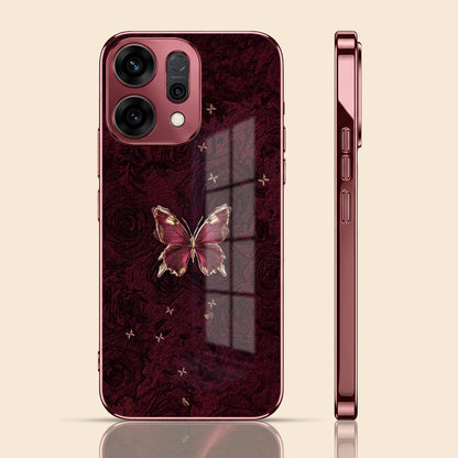 Oppo Reno 14 5G Butterfly Burgundy Electroplated Glass Back Case