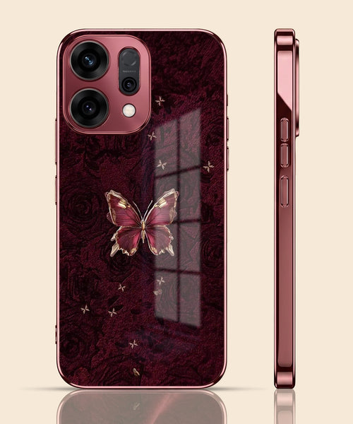 Oppo Reno 14 5G Butterfly Burgundy Electroplated Glass Back Case